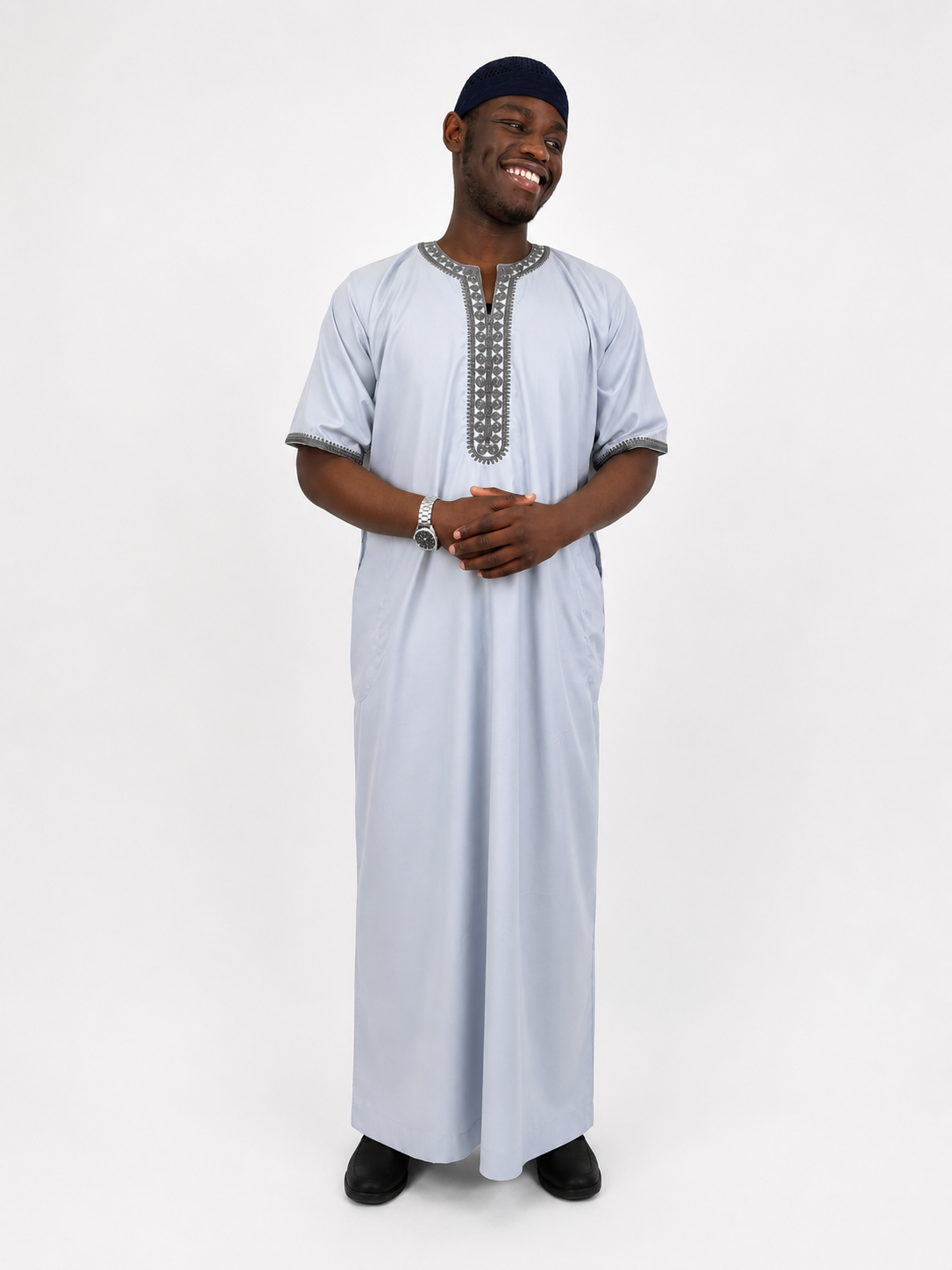 Bestickte Herren Abaya-Hellblau