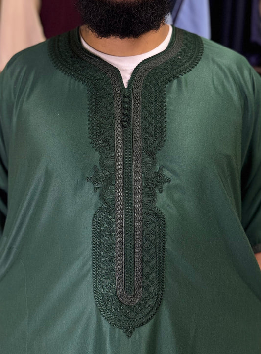 Marokkanische Gandoura - Waldgrün