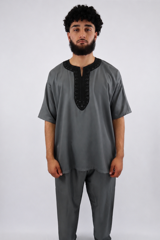 Zweiteiliges Tunika Set -Grau/Schwarz